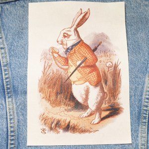 10" Fabric Iron On Back Patch Alice In Wonderland The White Rabbit  Cottagecore